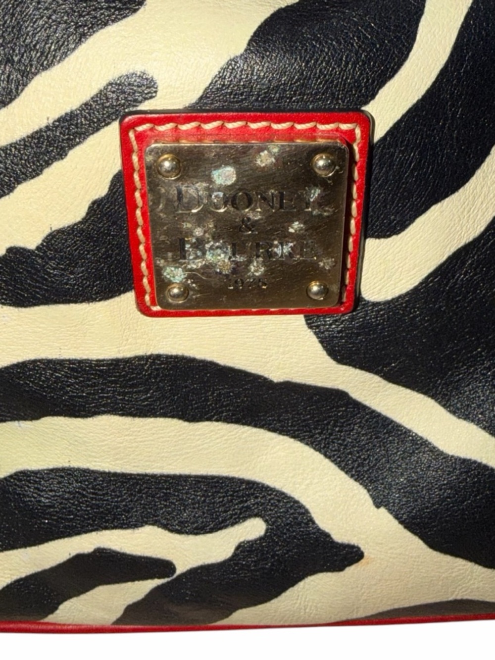 REHAB Dooney & Bourke Red Trim Zebra-Print Drawstring Bucket Bag - Picture 4 of 14